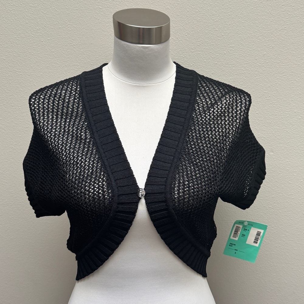 Caslon Y2K Black Open Knit Shrug Cropped Cardigan Sweater Size Small NWT